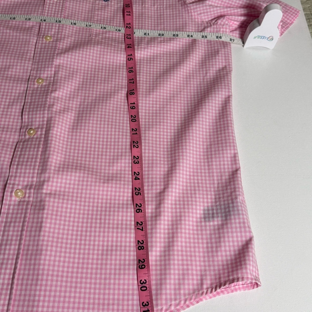 Chaps Pink Gingham Button Down Shirt XL Short Sleeve Easy Care - Picture 9 of 10